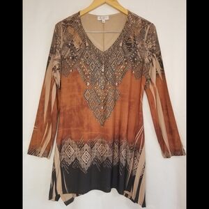 Cover Charge Brown and Black Geometric Tunic Size Medium